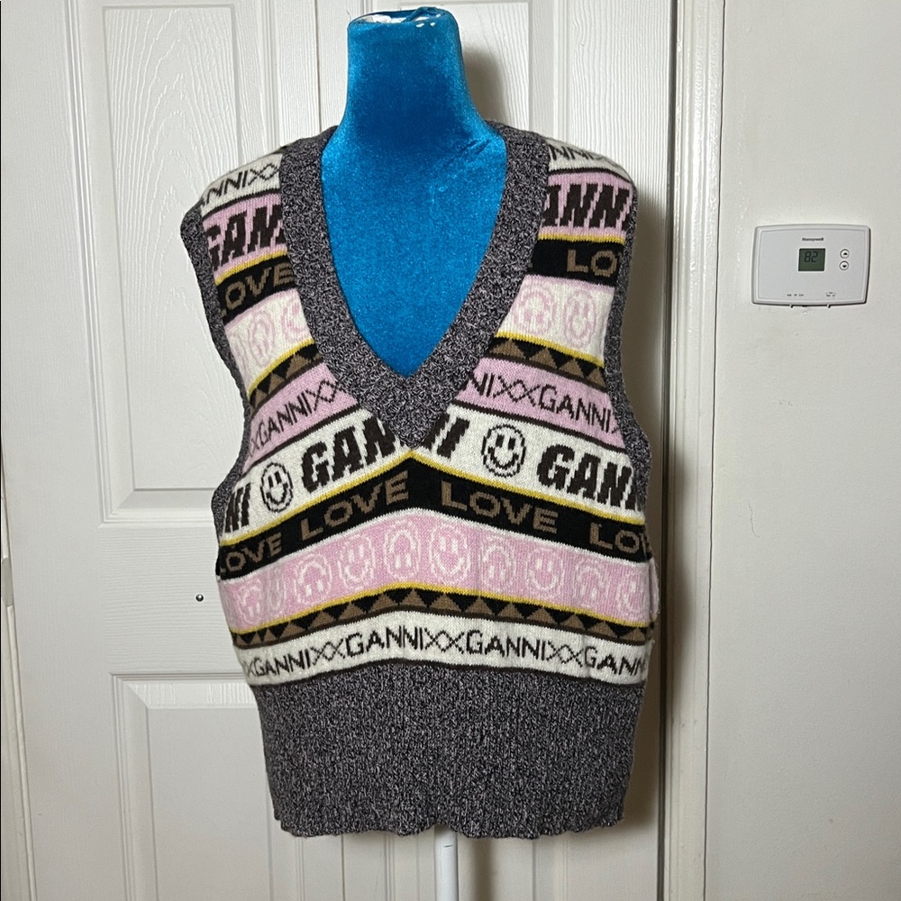 GANNI Multicolor Knit Sweater Vest Women’s Large - Picture 2 of 8